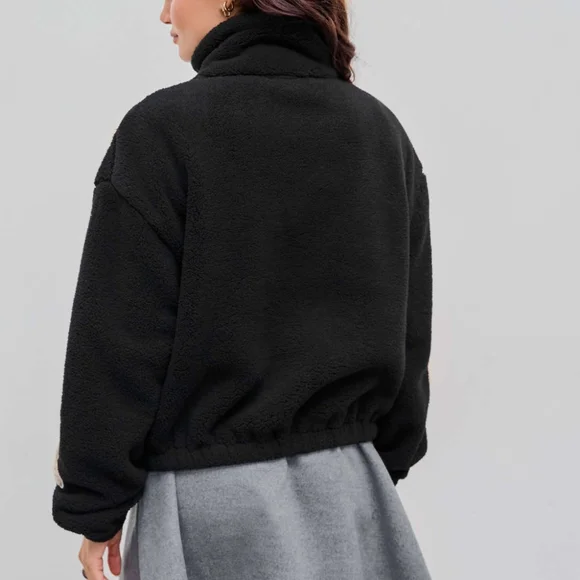 Cider Black Floral Print Polar Fleece Teddy Zip Up Jacket - Picture 4 of 9